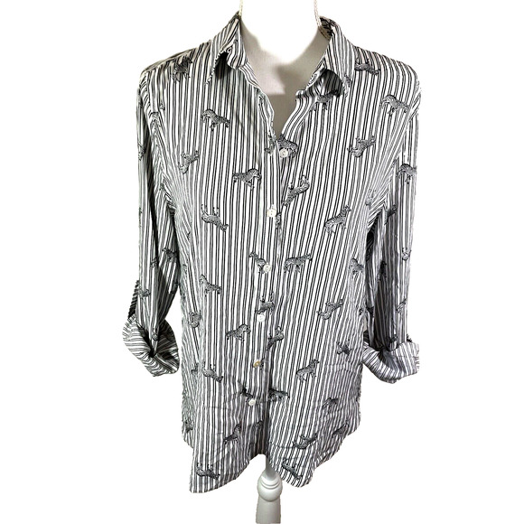 Jane + Delancey Zebra Print Roll Tab Sleeve Button Up Hi-Low Rayon Shirt - Picture 1 of 7
